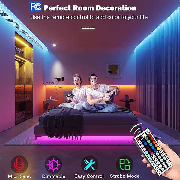 Leeleberd Led Lights for Bedroom 100 ft (2 Rolls of 50ft) Music Sync Color Changing RGB Led Strip Lights with Remote App Control Bluetooth Led Strip, Lights for Room Home Kitchen Party Decor - Image 3
