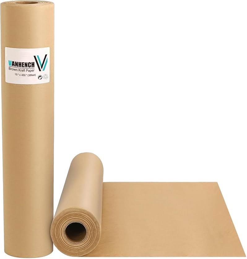 Vanhench Brown Wrapping/Packing Paper Roll 15"×450" (38') for Moving Boxes Supplies, Craft Kraft Paper Roll for Birthday Gift Wrap Floral Bouquet Flower, Poster Bulletin Board Paper - Product Image