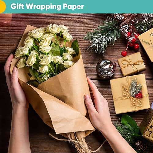 Vanhench Brown Wrapping/Packing Paper Roll 15"×450" (38') for Moving Boxes Supplies, Craft Kraft Paper Roll for Birthday Gift Wrap Floral Bouquet Flower, Poster Bulletin Board Paper - Image 3