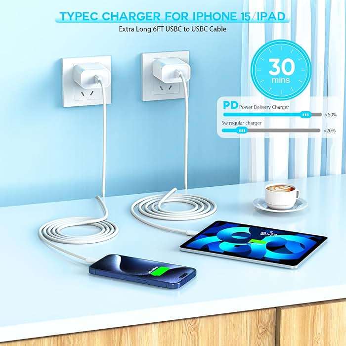 Fast Charger for iPhone 17 16 15, 3Pack USB C iPad Charge PD Fast Charger Block 6FT Long USBC to Type C i Phone Charging Cable Cord for iPhone 17 Air/Pro/Pro Max/16 Pro/Plus/15/15 Pro/Pro Max,iPad Pro - Image 3