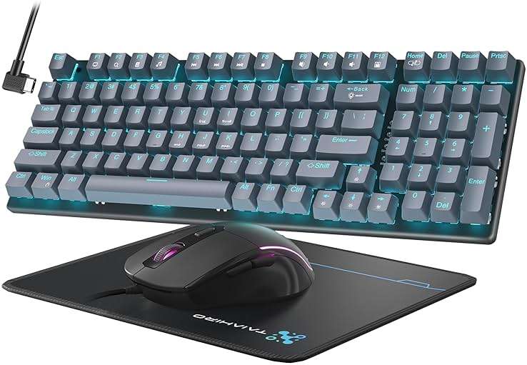Mechanical Gaming Keyboard and Mouse, LED Backlit 98-Key Floating Keycap & 4 DPI RGB Gaming Mouse with Mouse Pad, Full Anti-Ghost Light Up Wired Computer Keyboards for MAC PC Gamer Accessories, Gray - Image 1