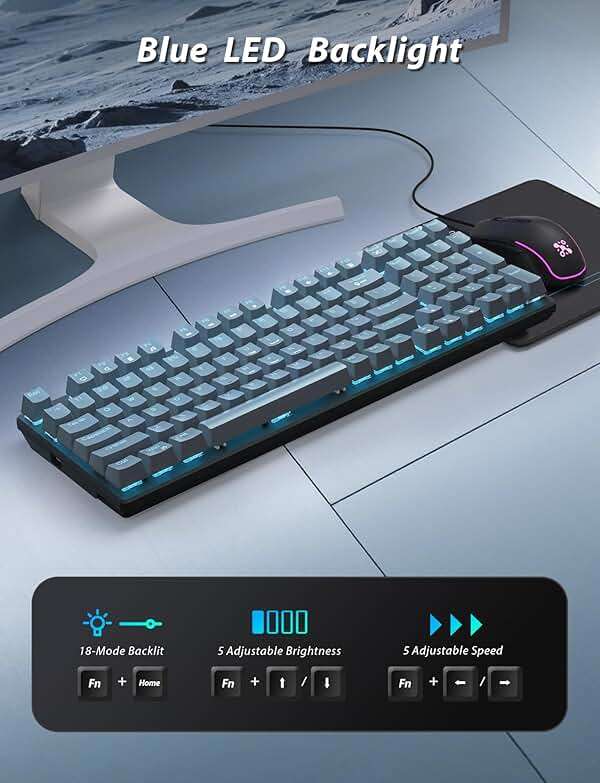 Mechanical Gaming Keyboard and Mouse, LED Backlit 98-Key Floating Keycap & 4 DPI RGB Gaming Mouse with Mouse Pad, Full Anti-Ghost Light Up Wired Computer Keyboards for MAC PC Gamer Accessories, Gray - Image 3