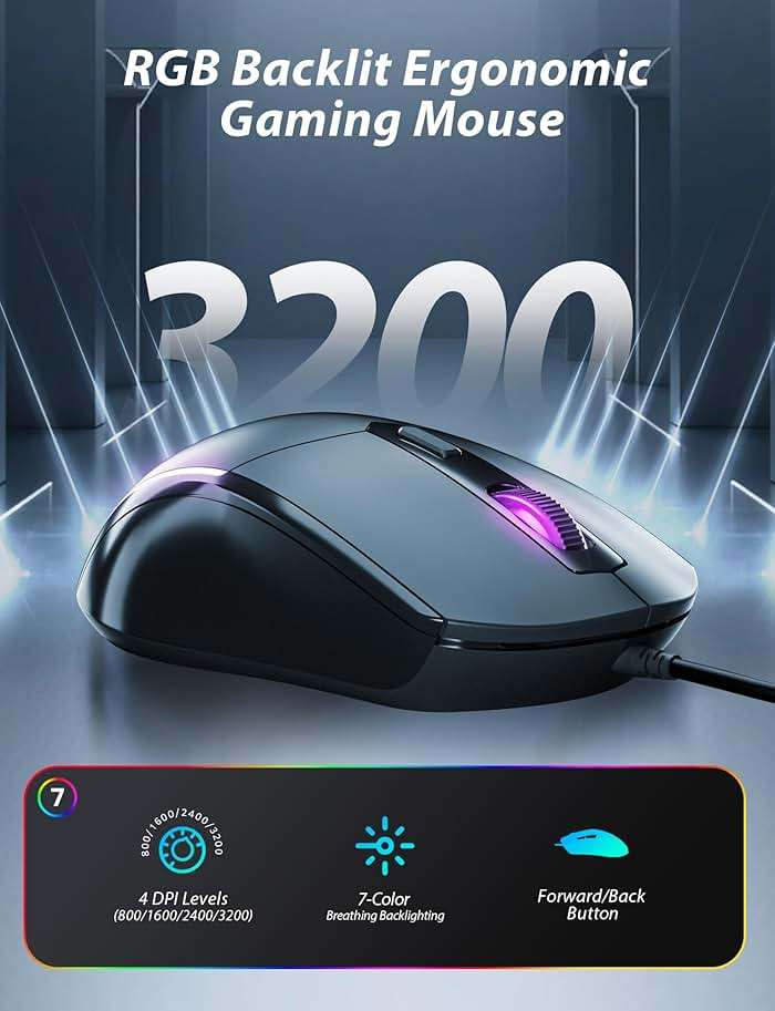 Mechanical Gaming Keyboard and Mouse, LED Backlit 98-Key Floating Keycap & 4 DPI RGB Gaming Mouse with Mouse Pad, Full Anti-Ghost Light Up Wired Computer Keyboards for MAC PC Gamer Accessories, Gray - Image 4