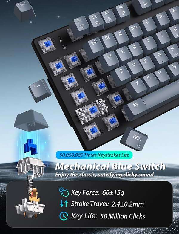 Mechanical Gaming Keyboard and Mouse, LED Backlit 98-Key Floating Keycap & 4 DPI RGB Gaming Mouse with Mouse Pad, Full Anti-Ghost Light Up Wired Computer Keyboards for MAC PC Gamer Accessories, Gray - Image 5
