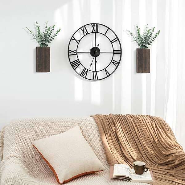Dahey 2 Pack Wood Wall Planter Vase with Artificial Eucalyptus Farmhouse Wall Hanging Decor Pocket Planter for Indoor Fake Plants Greenery, Living Room Bedroom Kitchen Home Office Decoration - Image 2