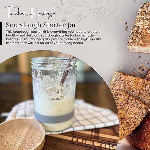 Touchet Heritage Sourdough Starter Jar (32oz) | Sourdough Starter Kit | Thick, Durable Glass w/Bamboo Lid | 6.5” x 4" | Wide Mouth Glass Jar for Sourdough with Wooden Spoon & Silicone Measuring Band - Image 2