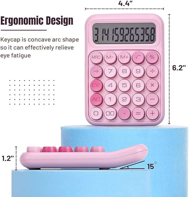 Mr. Pen- Mechanical Switch Calculator, 12 Digit Large LCD Display, Pink with Big Buttons, Mechanical Switch Calculator for Home, School, Office - Image 2