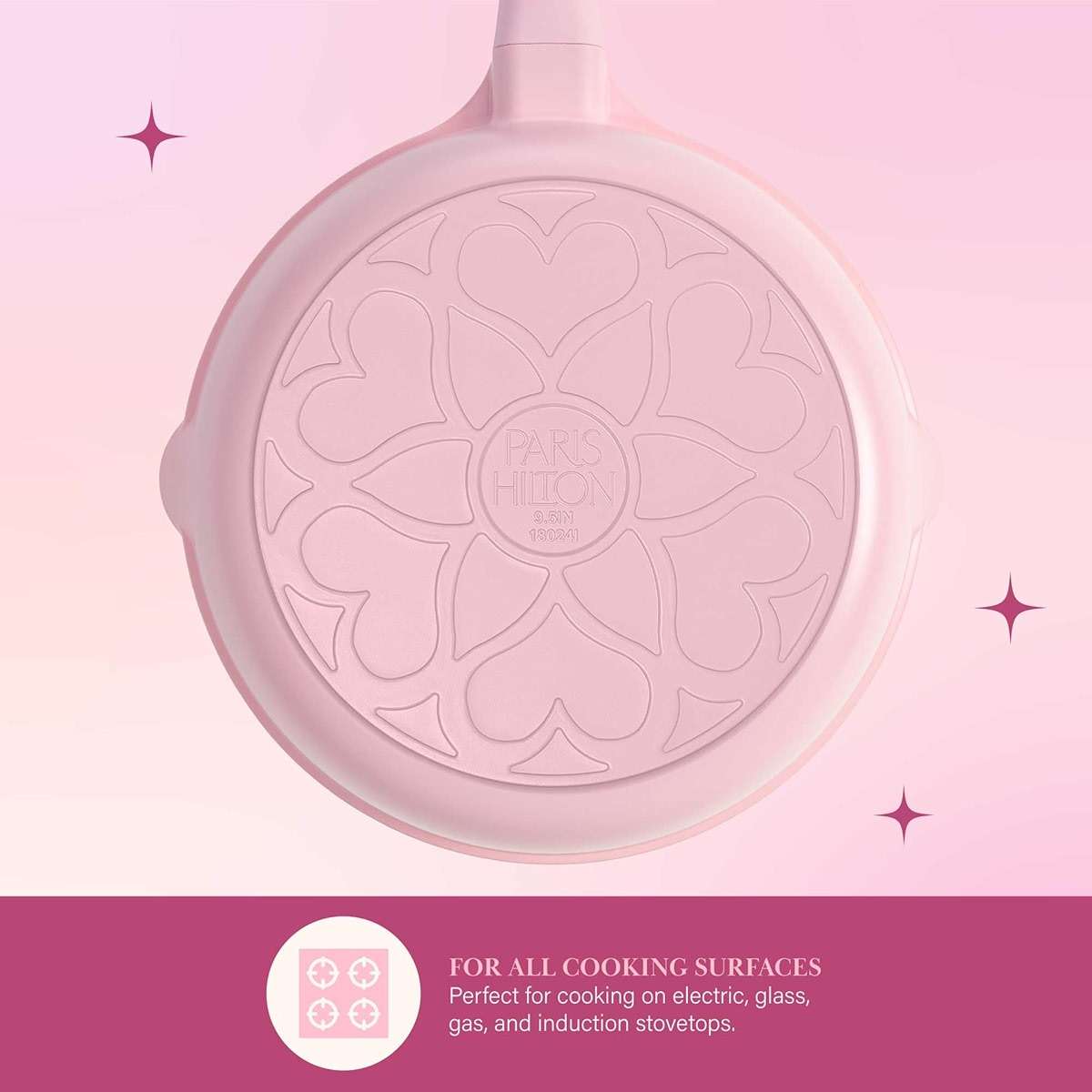 Paris Hilton Ceramic Nonstick Pots and Pans, Cookware Set, Cast Aluminum With Dual Layer Non Stick Coating, Made Without PFAS PFOA PFOS And PTFE, Dishwasher Safe, 10-Piece, Pink - Image 6