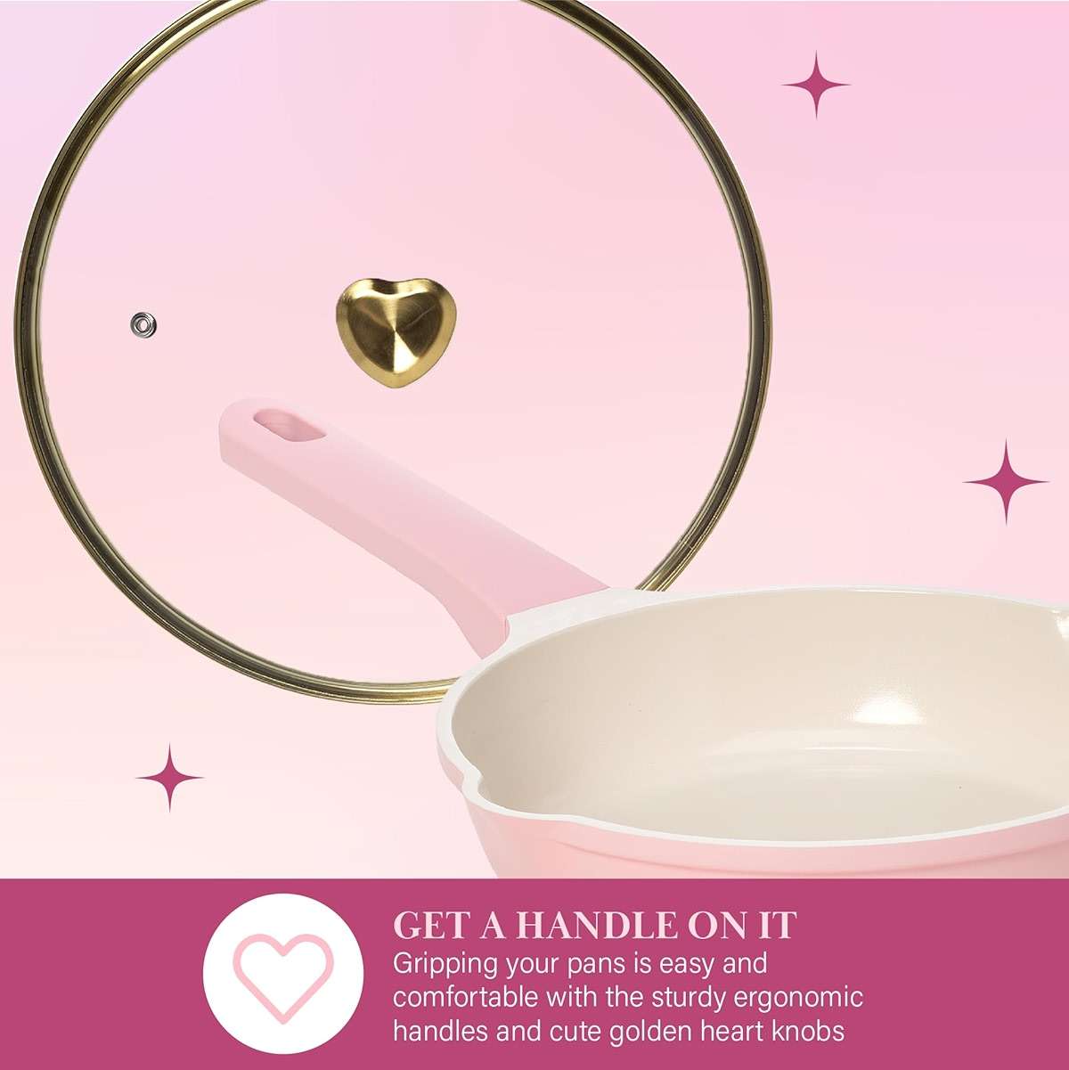 Paris Hilton Ceramic Nonstick Pots and Pans, Cookware Set, Cast Aluminum With Dual Layer Non Stick Coating, Made Without PFAS PFOA PFOS And PTFE, Dishwasher Safe, 10-Piece, Pink - Image 7
