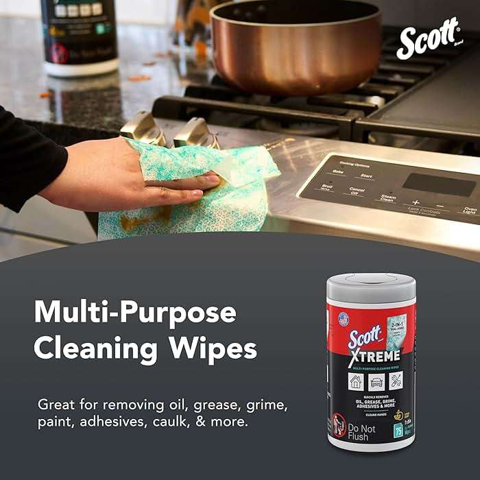 Scott Shop Original Xtreme Multi-Purpose Cleaning Wipes (54591), Heavy Duty Textured Extreme Clean Wiper with Citrus Scent, 9"x7" Wipe (6 Canisters of 75 Sheets, 450 Sheet Total) - Image 3