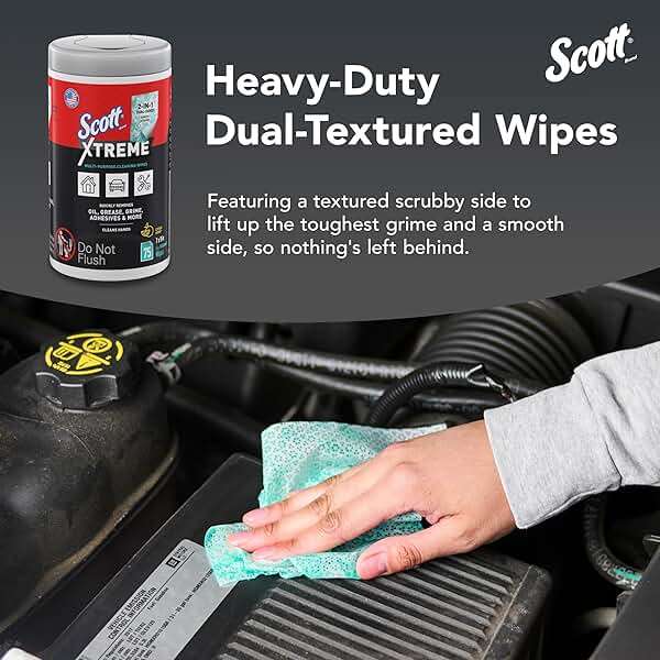 Scott Shop Original Xtreme Multi-Purpose Cleaning Wipes (54591), Heavy Duty Textured Extreme Clean Wiper with Citrus Scent, 9"x7" Wipe (6 Canisters of 75 Sheets, 450 Sheet Total) - Image 4