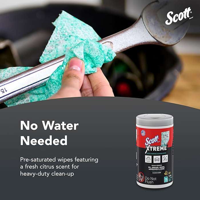 Scott Shop Original Xtreme Multi-Purpose Cleaning Wipes (54591), Heavy Duty Textured Extreme Clean Wiper with Citrus Scent, 9"x7" Wipe (6 Canisters of 75 Sheets, 450 Sheet Total) - Image 5