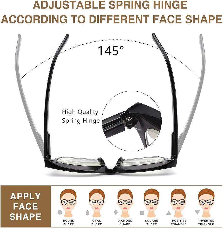 Readers for Women Fashion Style Square Reading Glasses with Spring Hinge Blue Light Blocking for Men Ladies - Image 6