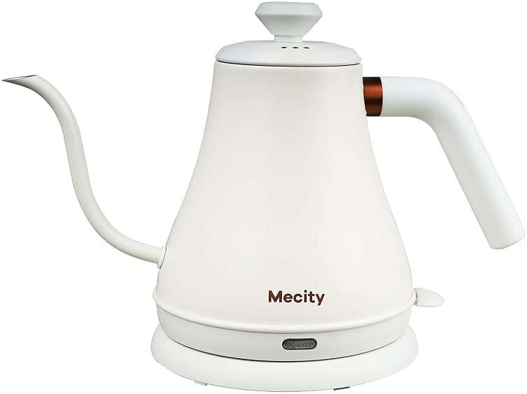 Mecity Electric Kettle Stainless Steel Gooseneck Water Kettle Water Boiler for Pour Over Coffee Fast Heating, Auto Shut Off, 27 fl oz, 1000W, Milk White - Image 1