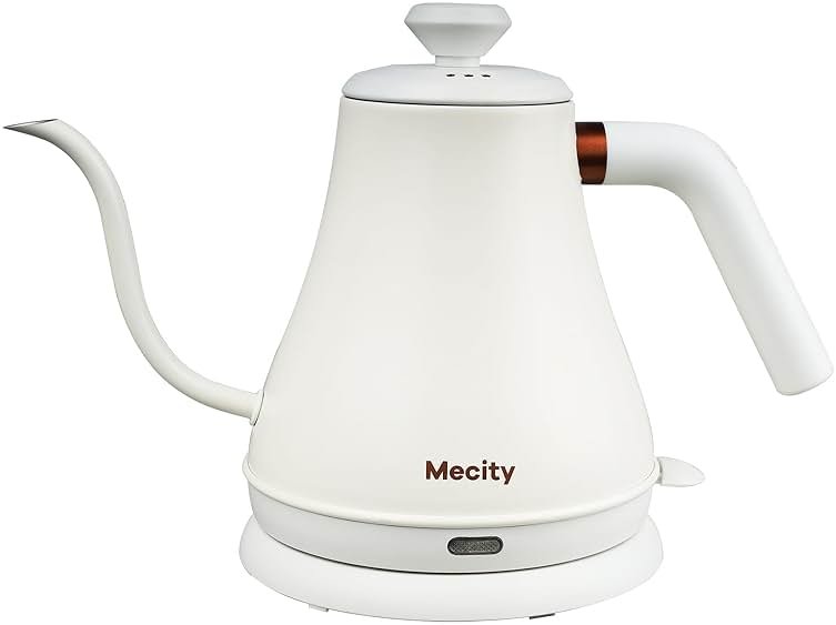 Mecity Electric Kettle Stainless Steel Gooseneck Water Kettle Water Boiler for Pour Over Coffee Fast Heating, Auto Shut Off, 27 fl oz, 1000W, Milk White - Product Image