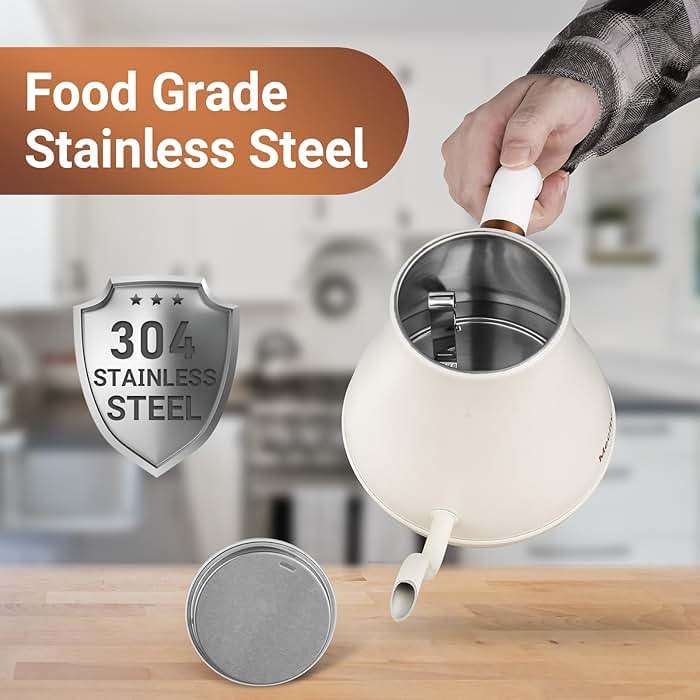 Mecity Electric Kettle Stainless Steel Gooseneck Water Kettle Water Boiler for Pour Over Coffee Fast Heating, Auto Shut Off, 27 fl oz, 1000W, Milk White - Image 3