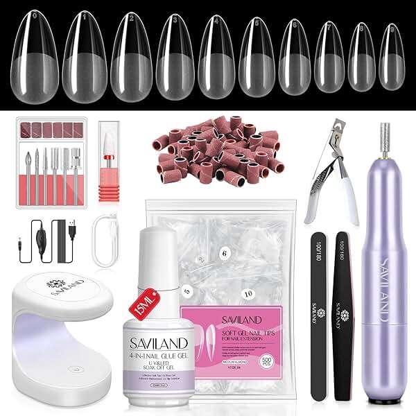 SAVILAND Almond Gel Nail Kit: Nail Drill Kit U V Lamp for Nails 500PCS Almond Nail Tips Gel Nail X Kits Nail Glue Easy Use Manicure Tool Extension Set DIY At Home Salon Gift for Women - Image 1