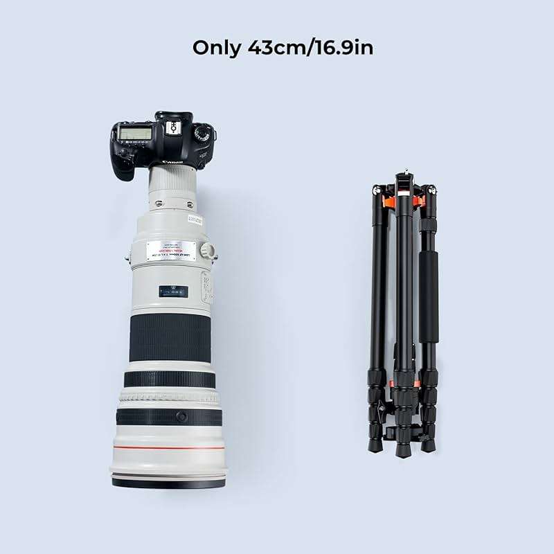 K&F CONCEPT 78 inch/198cm Aluminum Camera Tripod, Orange, Ball Head, 26.4 lbs Load Capacity, Compact & Lightweight for DSLR Cameras - Image 4