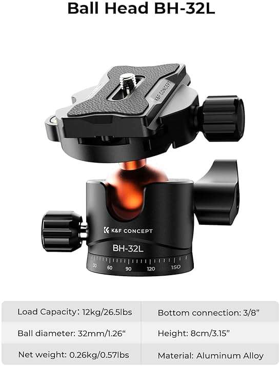 K&F CONCEPT 78 inch/198cm Aluminum Camera Tripod, Orange, Ball Head, 26.4 lbs Load Capacity, Compact & Lightweight for DSLR Cameras - Image 5