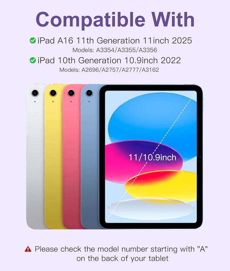 Hamile for iPad 11th 10th Generation Case with Keyboard - 7 Colors Backlit Wireless Detachable Folio Keyboard Cover with Pencil Holder for iPad 11-inch A16 2025 10th Gen 10.9 Inch 2022 (Purple) - Image 2