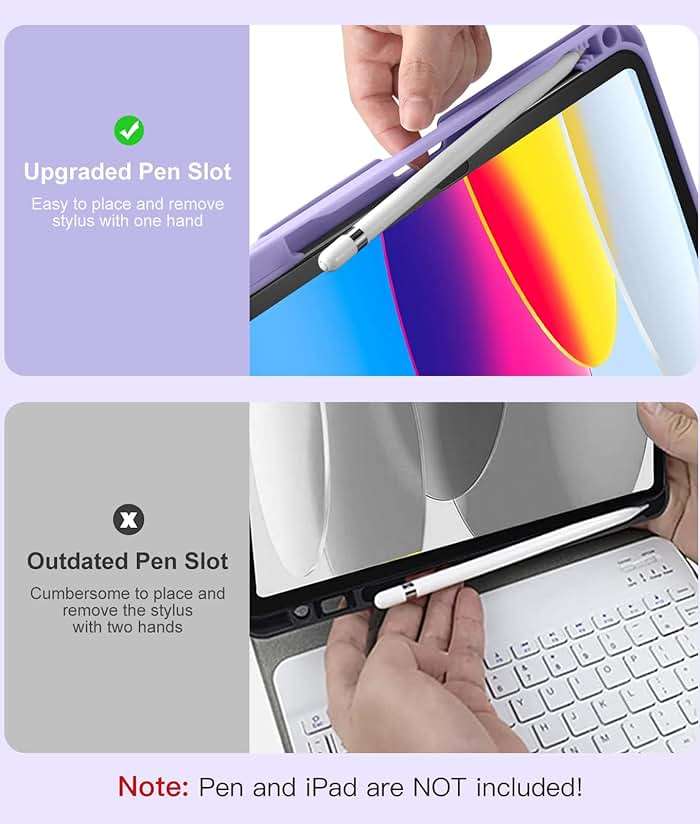 Hamile for iPad 11th 10th Generation Case with Keyboard - 7 Colors Backlit Wireless Detachable Folio Keyboard Cover with Pencil Holder for iPad 11-inch A16 2025 10th Gen 10.9 Inch 2022 (Purple) - Image 6