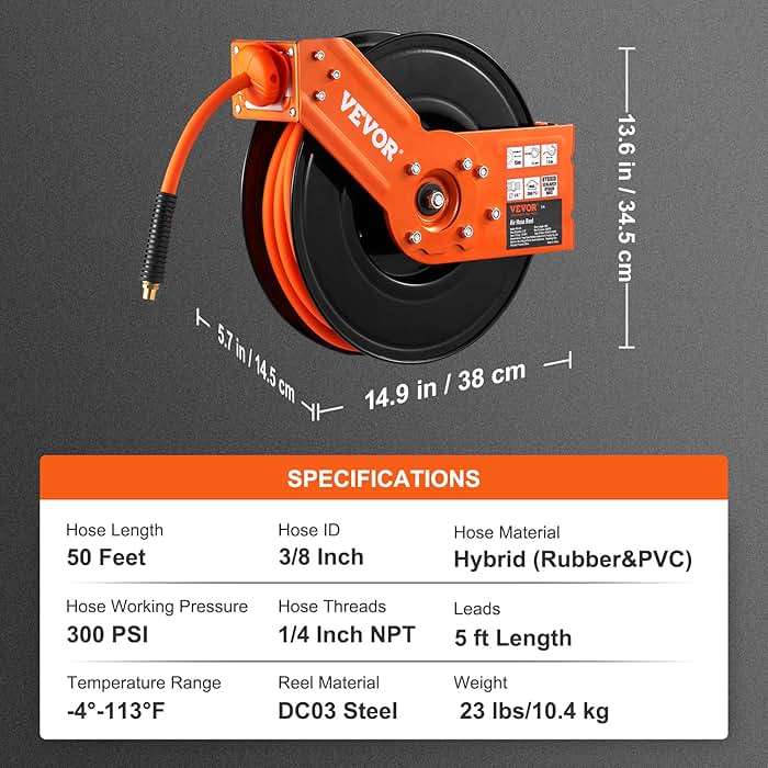VEVOR Retractable Air Hose Reel, 3/8 IN x 50 FT Hybrid Air Hose Max 300PSI, Air Compressor Hose Reel with 5 ft Lead in, Ceiling/Wall Mount Heavy Duty Single Arm Steel Reel - Image 2