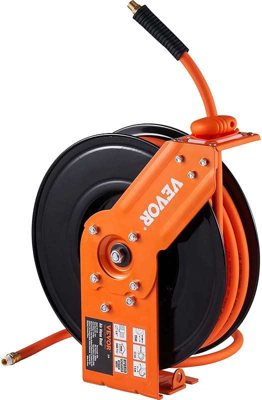 VEVOR Retractable Air Hose Reel, 3/8 IN x 50 FT Hybrid Air Hose Max 300PSI, Air Compressor Hose Reel with 5 ft Lead in, Ceiling/Wall Mount Heavy Duty Single Arm Steel Reel - Image 9