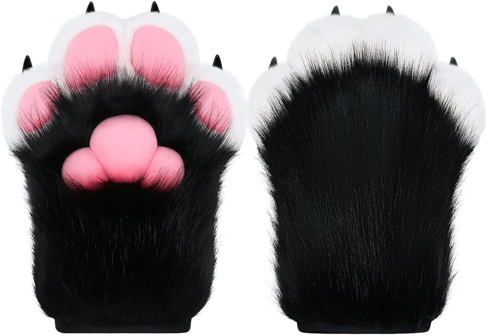 BNLIDES Cosplay Fursuit Paw Gloves Furry Claw Gloves Built-in Whistle Decompression Toys Costume Party Accessories for Adult - Product Image