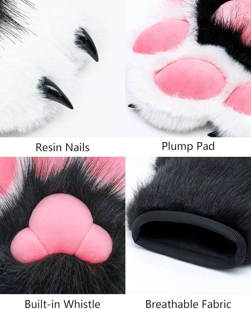 BNLIDES Cosplay Fursuit Paw Gloves Furry Claw Gloves Built-in Whistle Decompression Toys Costume Party Accessories for Adult - Image 2