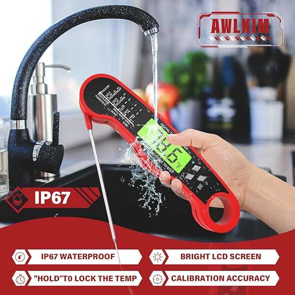 AWLKIM Meat Thermometer Digital - Instant Read Waterproof Food Thermometer with Backlight for Cooking, Grill, Candy, Kitchen & Stocking Stuffers for Men - Red - Image 4