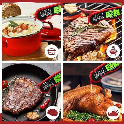 AWLKIM Meat Thermometer Digital - Instant Read Waterproof Food Thermometer with Backlight for Cooking, Grill, Candy, Kitchen & Stocking Stuffers for Men - Red - Image 7