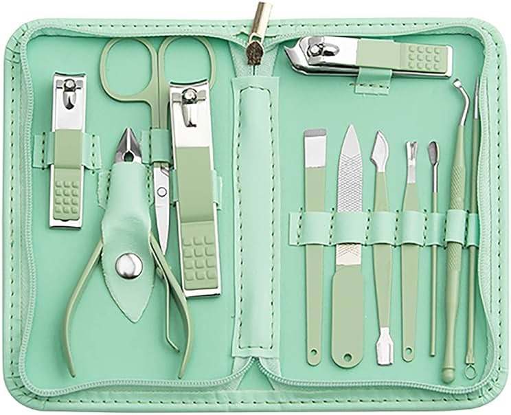 Tumkun Nail Kit, Manicure Kit, Nail Care Kit for Women, Manicure Pedicure Set, Nail Clippers Toenail Clippers Kit, Professional Manicure Kit Pedicure Kit, Green Travel Case, Set of 12. - Product Image