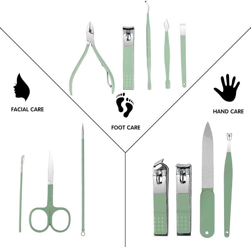 Tumkun Nail Kit, Manicure Kit, Nail Care Kit for Women, Manicure Pedicure Set, Nail Clippers Toenail Clippers Kit, Professional Manicure Kit Pedicure Kit, Green Travel Case, Set of 12. - Image 2