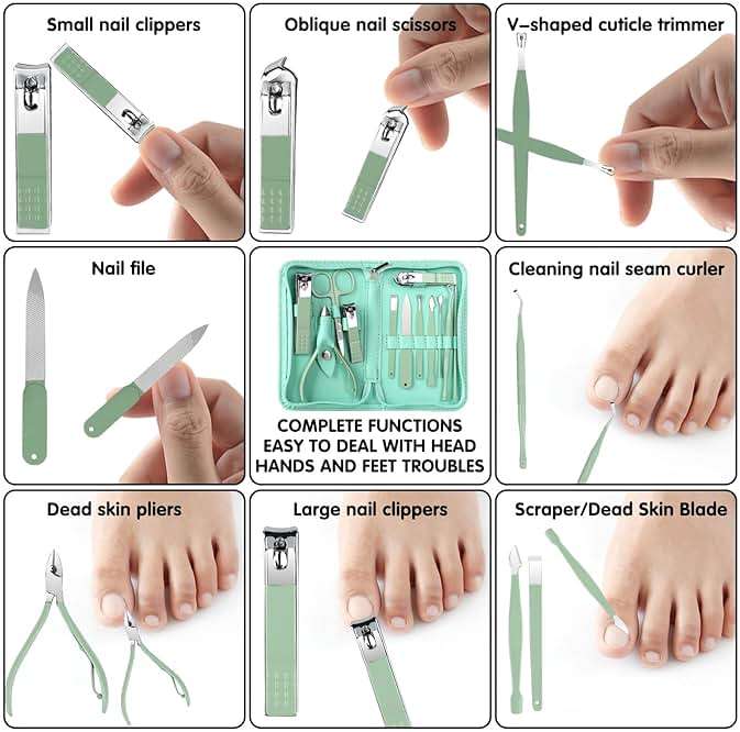 Tumkun Nail Kit, Manicure Kit, Nail Care Kit for Women, Manicure Pedicure Set, Nail Clippers Toenail Clippers Kit, Professional Manicure Kit Pedicure Kit, Green Travel Case, Set of 12. - Image 5