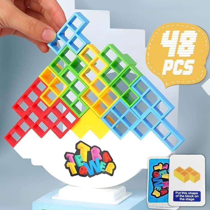 ALKISTA 48 Pcs Tetra Tower Balance Stacking Blocks Game, Board Games for 2 Players+ Family Games, Parties, Travel, Kids & Adults Team Building Blocks Toy - Image 1