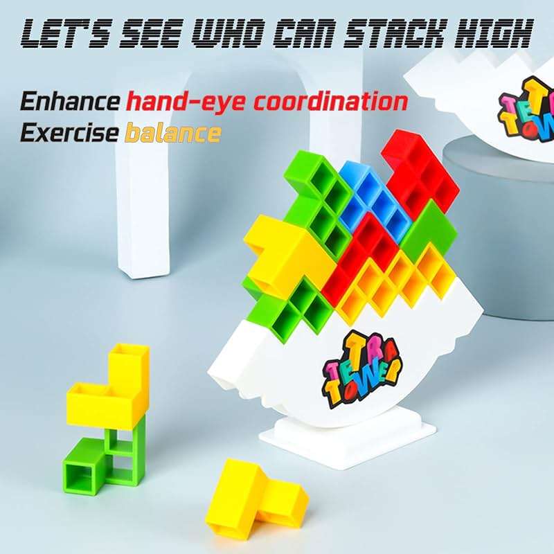 ALKISTA 48 Pcs Tetra Tower Balance Stacking Blocks Game, Board Games for 2 Players+ Family Games, Parties, Travel, Kids & Adults Team Building Blocks Toy - Image 2