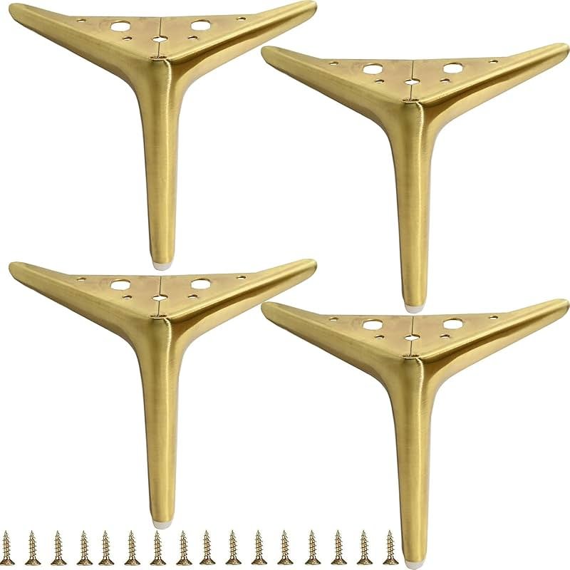 Smaxcn 6 inch/15cm Brushed Gold Metal Furniture Legs Set of 4, Modern Style Furniture Legs, DIY Replacement for TV Stand, Sofa, Chair, Cabinet Cupboard - Product Image