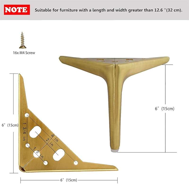 Smaxcn 6 inch/15cm Brushed Gold Metal Furniture Legs Set of 4, Modern Style Furniture Legs, DIY Replacement for TV Stand, Sofa, Chair, Cabinet Cupboard - Image 3