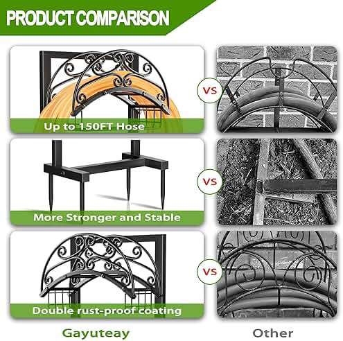 Gayuteay Garden Hose Holder – Water Hose Reel Stand with Storage Basket Holds 151ft, Heavy Duty Freestanding Garden Hanger Storage Rack for Outside Yard Lawn Farm - Image 5