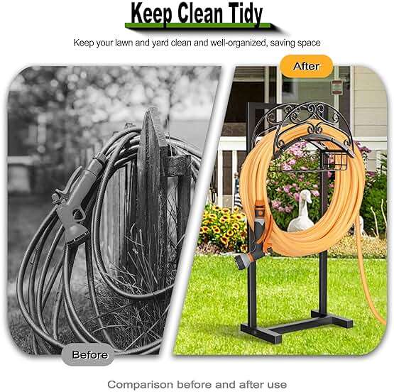 Gayuteay Garden Hose Holder – Water Hose Reel Stand with Storage Basket Holds 151ft, Heavy Duty Freestanding Garden Hanger Storage Rack for Outside Yard Lawn Farm - Image 6