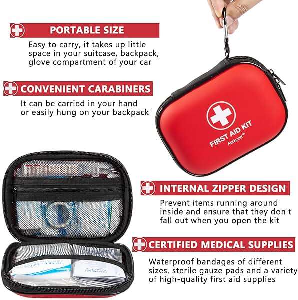 Mini First Aid Kit - 120 Piece Small Waterproof Hard Shell Medical Kit for Car, Home, Office, Travel, Camping, Sports, Outdoor, School - Emergency First Aid Supplies and Survival Kit (Red) - Image 5