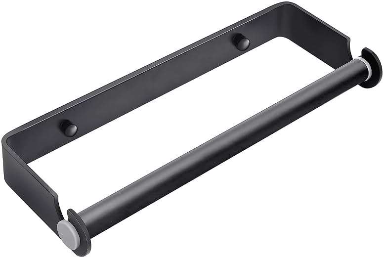 PEDORUBY Under Cabinet Paper Towel Holder, Adhesive or Drill Mount Paper Towel Holder, Wall Mount Paper Towel Holders for Kitchen or Bathroom (Black) - Image 1