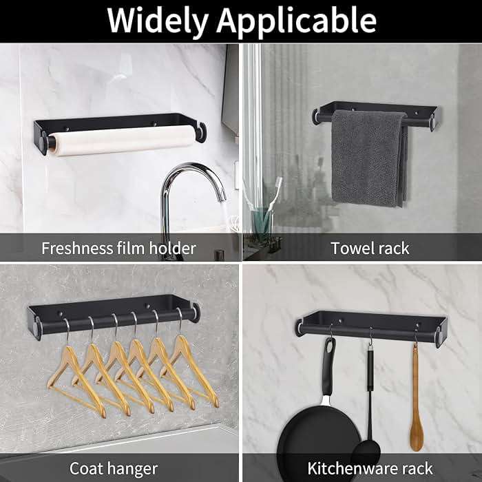 PEDORUBY Under Cabinet Paper Towel Holder, Adhesive or Drill Mount Paper Towel Holder, Wall Mount Paper Towel Holders for Kitchen or Bathroom (Black) - Image 4