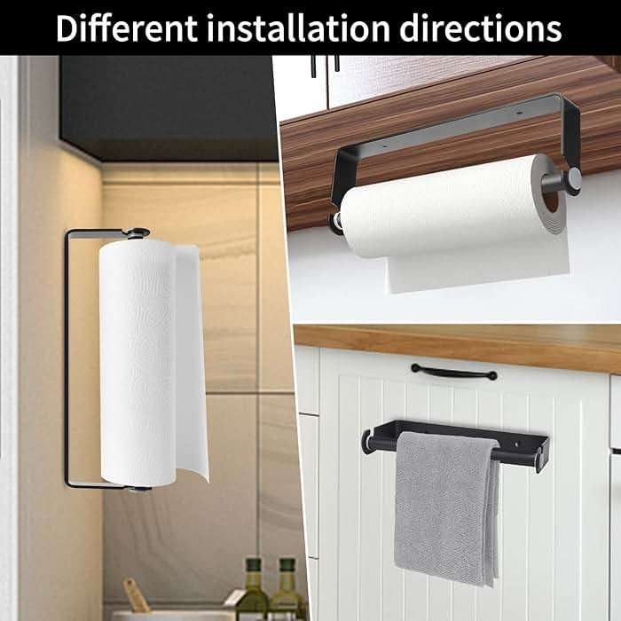 PEDORUBY Under Cabinet Paper Towel Holder, Adhesive or Drill Mount Paper Towel Holder, Wall Mount Paper Towel Holders for Kitchen or Bathroom (Black) - Image 7