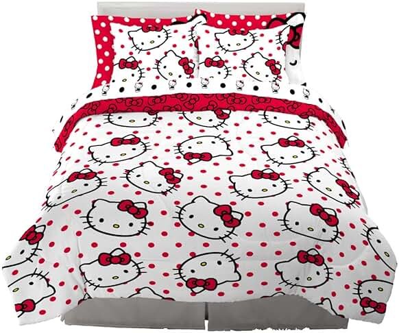 Hello Kitty Polka Dot Bedding 7 Piece Super Soft Comforter and Sheet Set with Sham, Queen, (Official Licensed Product) by Franco Collectibles - Product Image