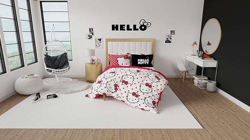 Hello Kitty Polka Dot Bedding 7 Piece Super Soft Comforter and Sheet Set with Sham, Queen, (Official Licensed Product) by Franco Collectibles - Image 6