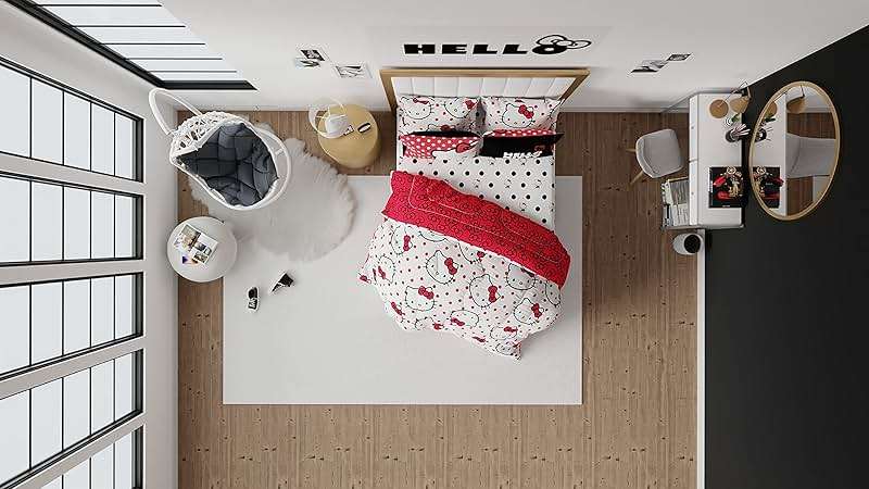 Hello Kitty Polka Dot Bedding 7 Piece Super Soft Comforter and Sheet Set with Sham, Queen, (Official Licensed Product) by Franco Collectibles - Image 7