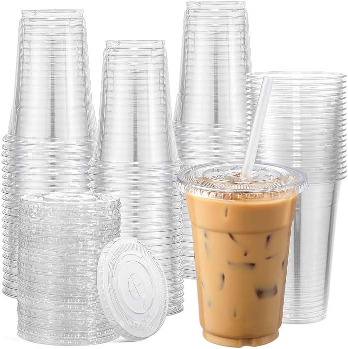 AOZITA 120 Sets - 16 oz Clear Plastic Cups with Lids, Disposable Cups With Straw Slot Lids for Cold Drinks, Milkshake, Smoothie, Iced Coffee and TO-GO Drinkings - Image 1