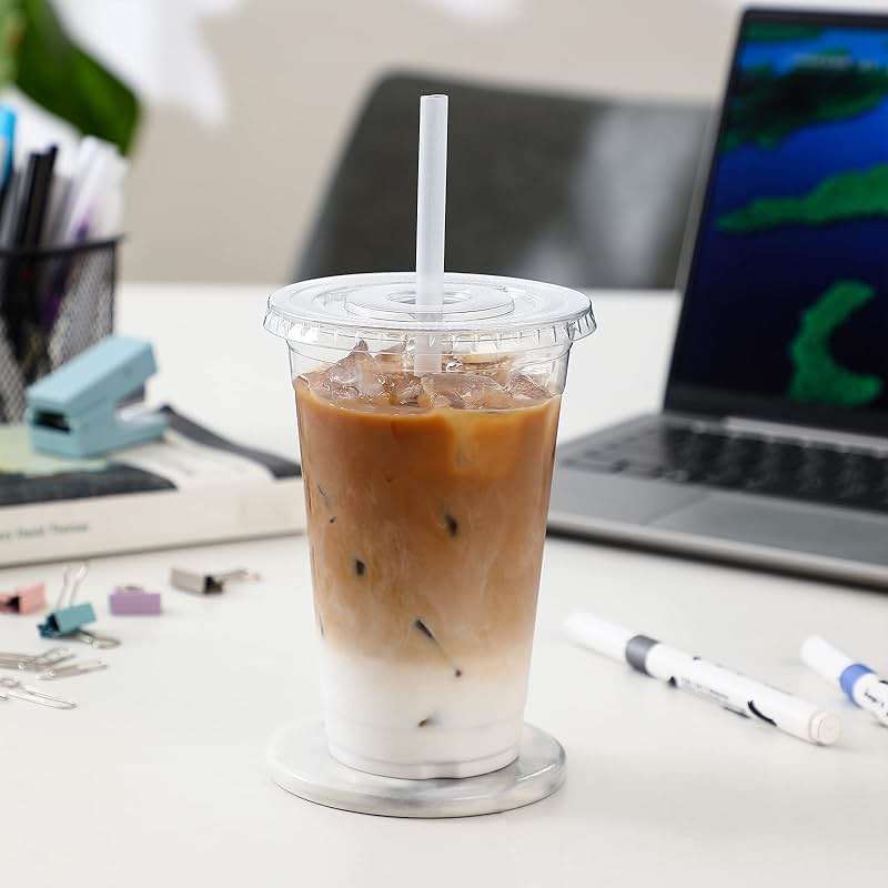 AOZITA 120 Sets - 16 oz Clear Plastic Cups with Lids, Disposable Cups With Straw Slot Lids for Cold Drinks, Milkshake, Smoothie, Iced Coffee and TO-GO Drinkings - Image 2