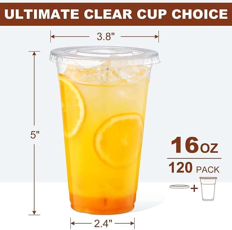 AOZITA 120 Sets - 16 oz Clear Plastic Cups with Lids, Disposable Cups With Straw Slot Lids for Cold Drinks, Milkshake, Smoothie, Iced Coffee and TO-GO Drinkings - Image 3